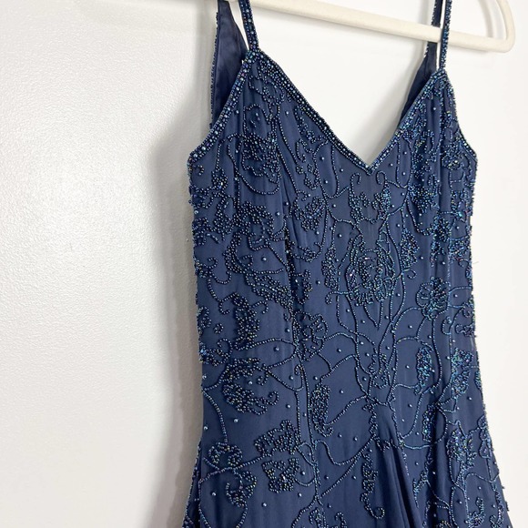 Niteline Della Roufogali Vintage Blue Silk Beaded Strappy Mini Dress Size 4 - Picture 3 of 13